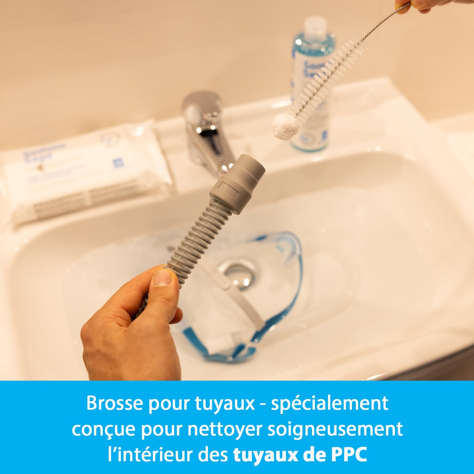 Kit de nettoyage CPAP (SomnoSept 400 ml, lingettes SomnoSept 72 pièces, brosse oxyhero 19 mm) – Kit de nettoyage complet de haute qualité