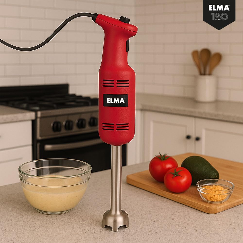 ELMA Frullatore professionale 270 W Smerigliatrice manuale | Velocità variabile 6000~20000 giri/min 220-240 V | Rosso con braccio in acciaio inossidabile da 16 cm | Diametro 79 mm