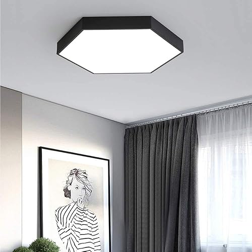 Miniatura 6 de Lámpara de techo LED negra de montaje empotrado con control remoto regulable lámpara de techo hexagonal de metal para sala de estar, dormitorio,