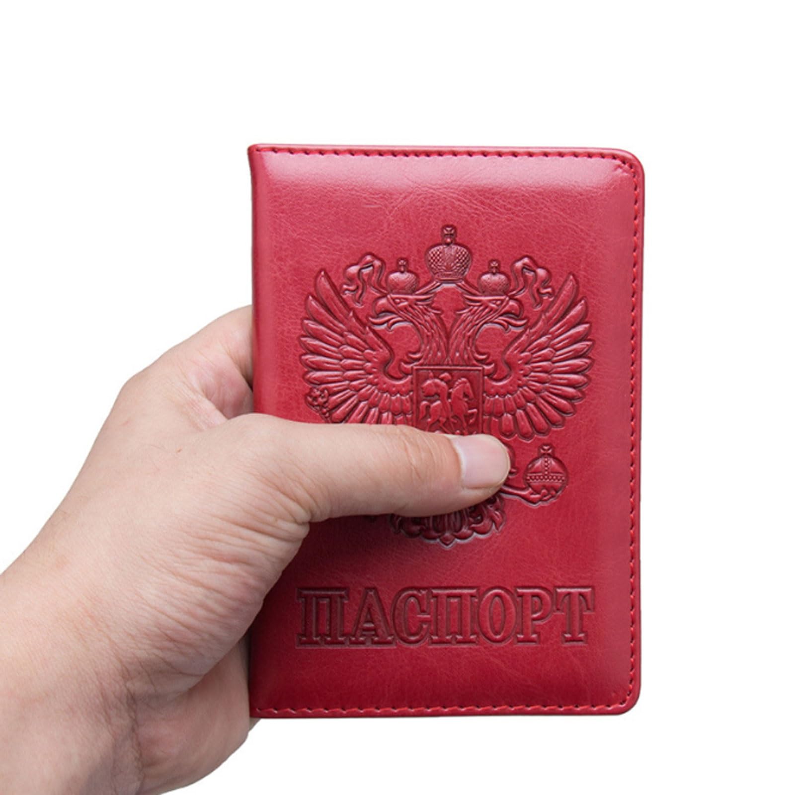 Porta passaporto con emblema nazionale russo in rilievo design compatto, nero, One Size, Stile unico