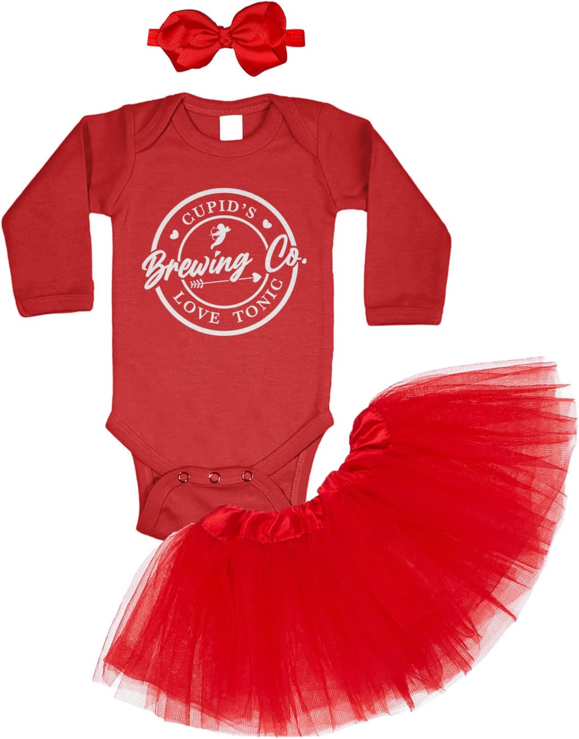 Cupid's Brewing Co. - Love Tonic Valentine Baby Bodysuit + Tutu Skirt + Bow Headband Set