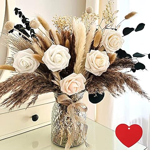 100pcs Artificial Flower Arrangements with Vase Included, Dining Table Centerpiece, Thanksgiving Christmas Pampas Grass Floral Centerpieces, Coffee Table Decor, Faux Flowers in Vase, Centro de Mesa Cover