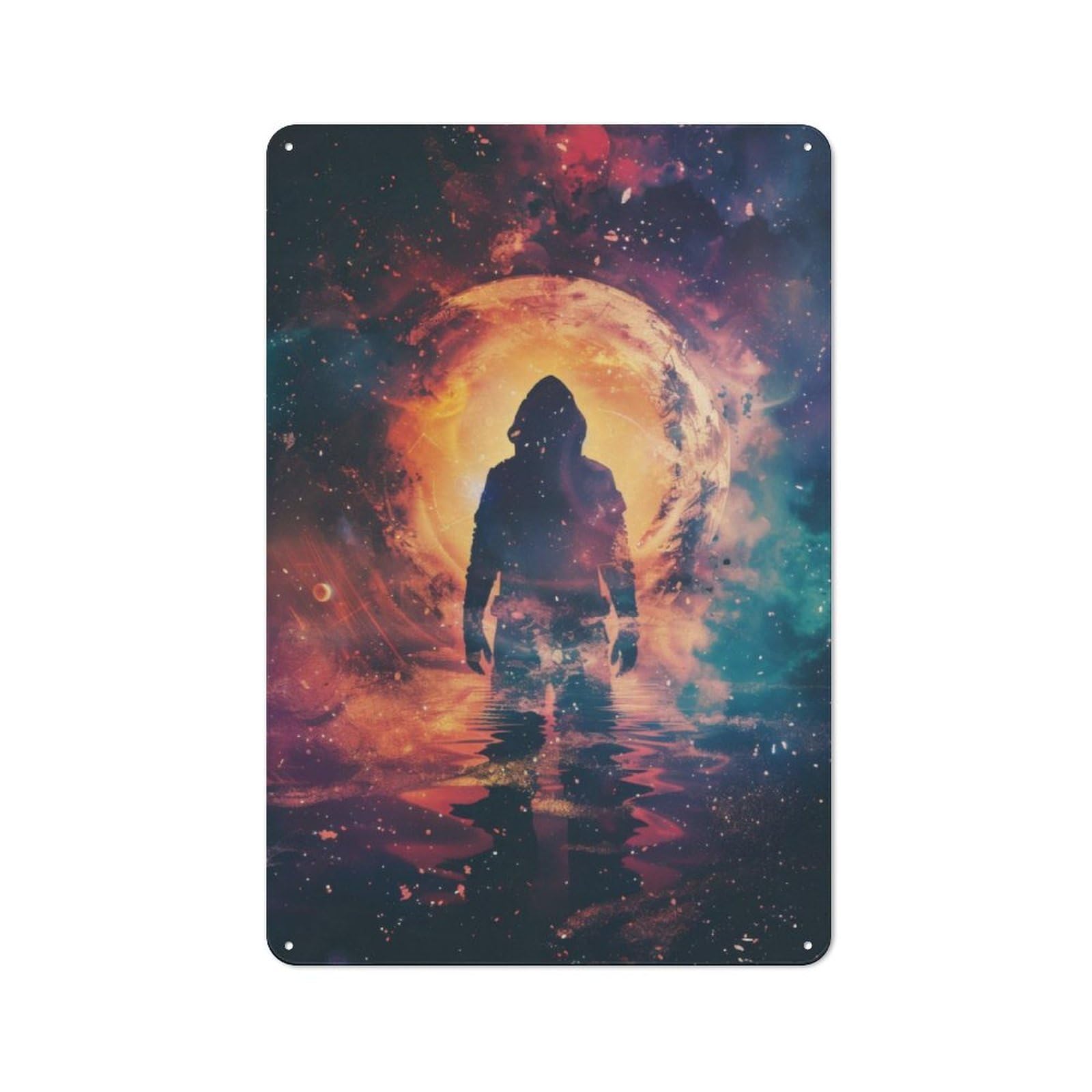 Junmoney Who Galaxy Silhouette Metal Plaque 30X20cm With For Garage Wall, Rustic Decor, For Winter Interiors And Metal Sign Collectors
