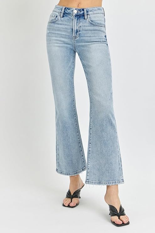 Risen Women's High Rise Ankle Flare Jeans