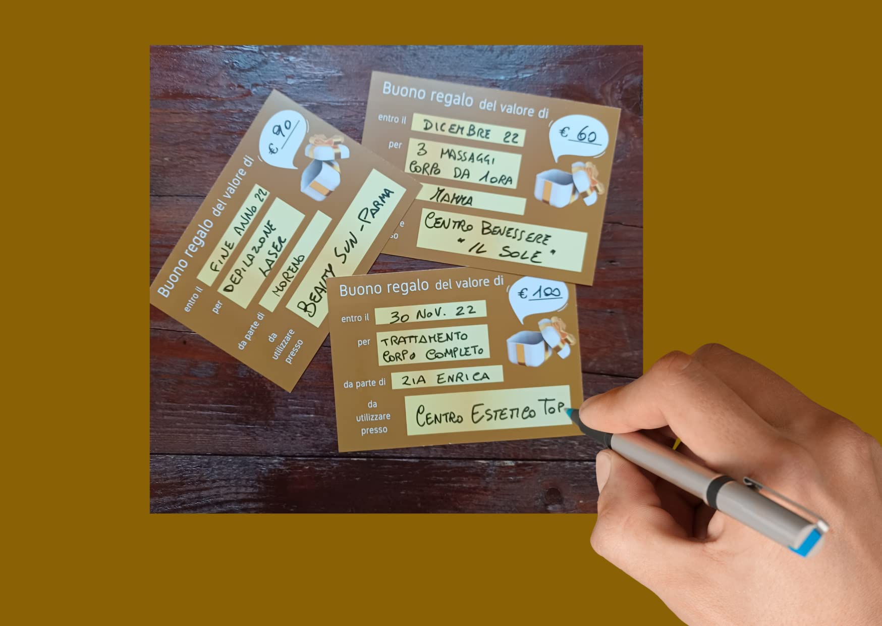 Buoni Regalo Estetista Voucher per Saloni & Spa – Cartoncino Plastificato da Compilare – Idee promozionali cliente