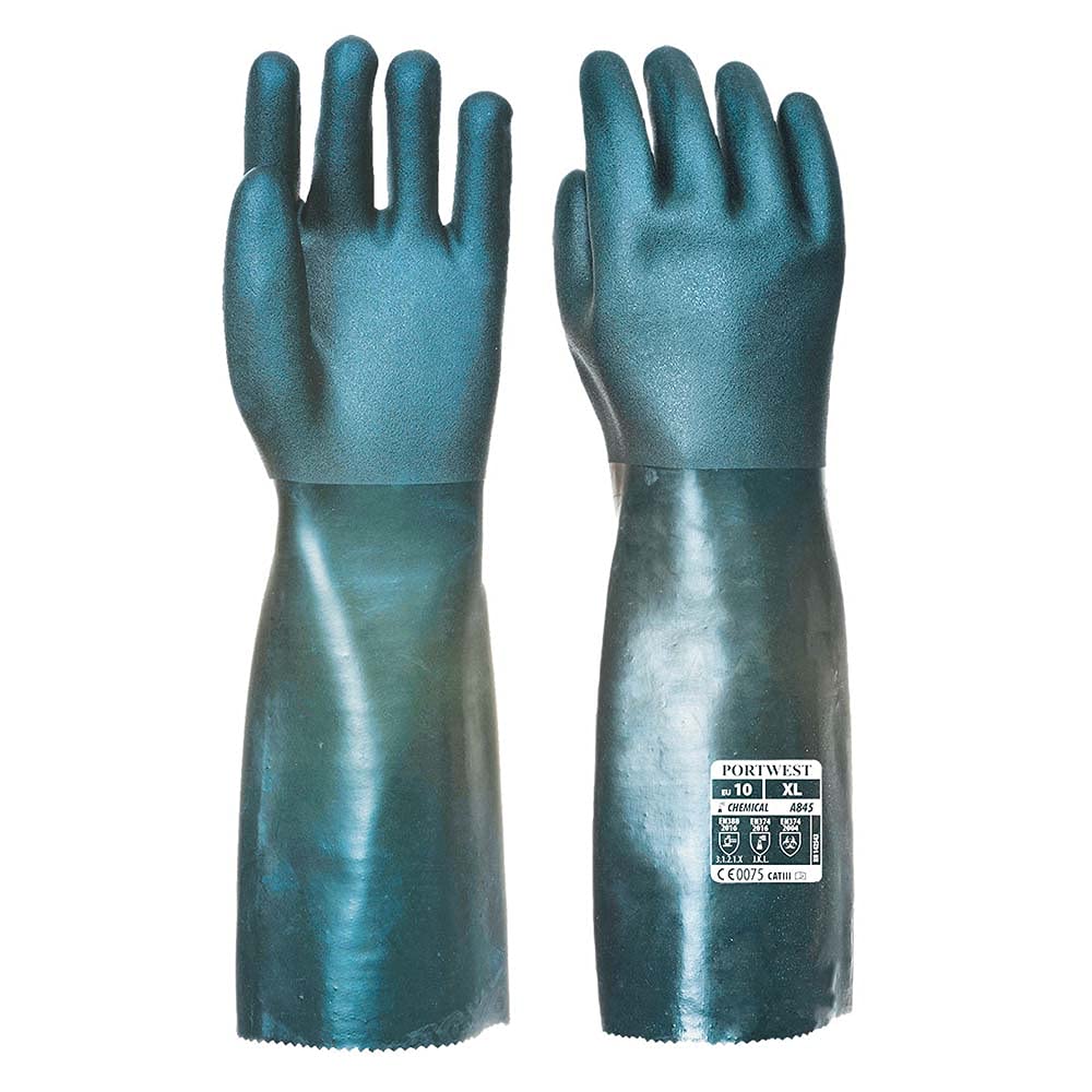 Portwest A845 Chem 450 PVC Double Dipped Gauntlet Chemical Resistant