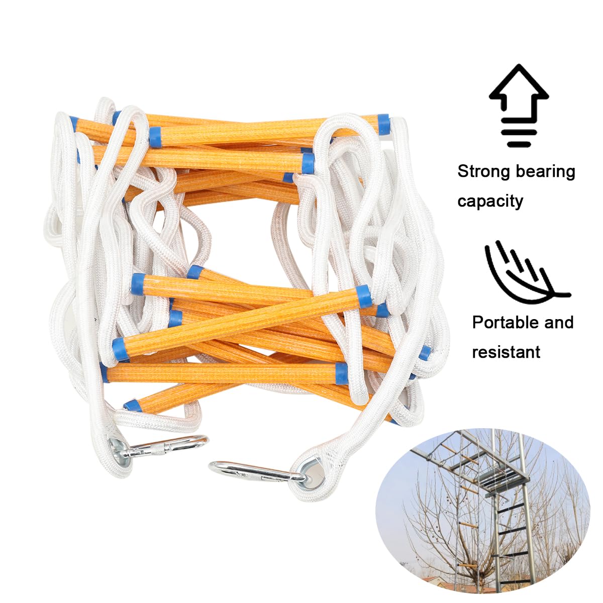 Strickleiter 10 Meter Feuerfest, Rettungsleiter mit 2 Haken, Fenster Balkon, 200kg Tragfähigkeit