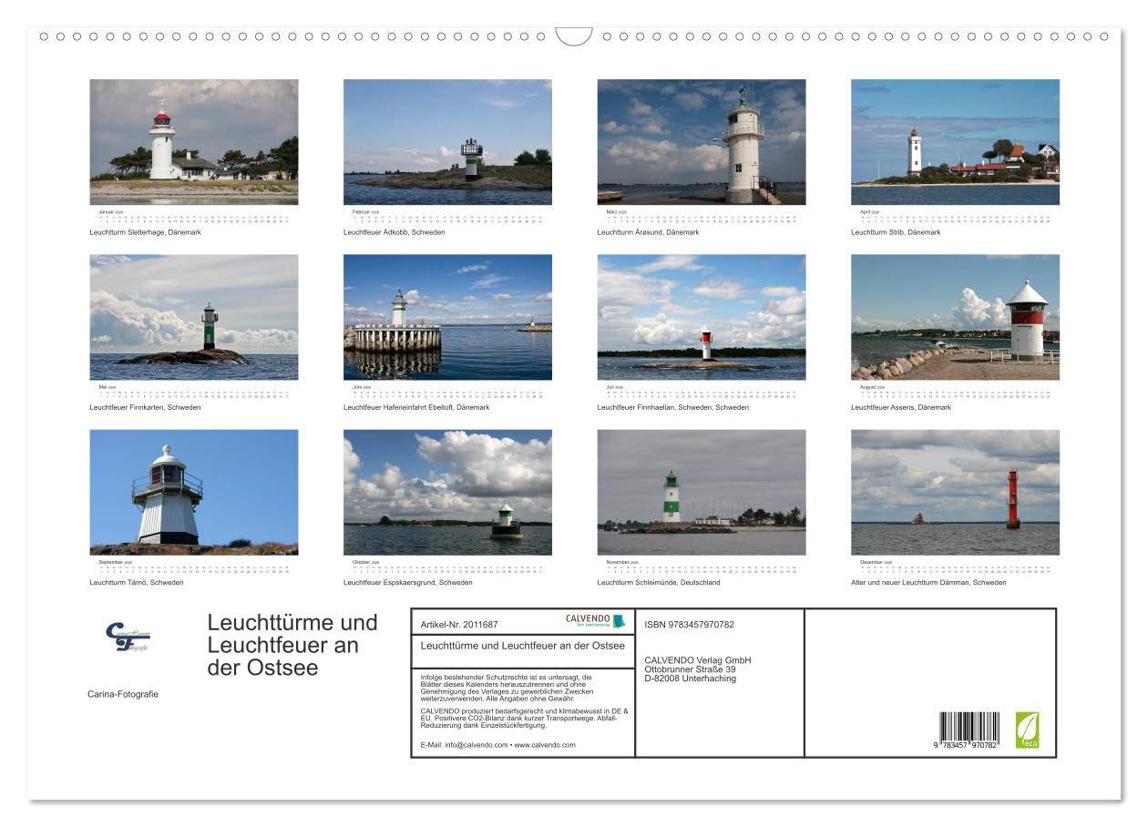 Leuchttürme und Leuchtfeuer an der Ostsee (Wandkalender 2026 DIN A2 quer), CALVENDO Monatskalender: Dänische, schwedische und deutsche Leuchttürme und Leuchtfeuer an der Ostsee