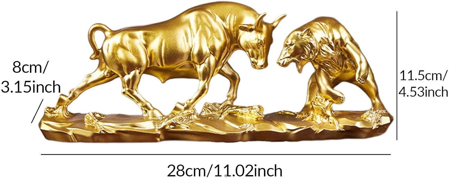 Resin Photo Frame Card Display Holder Poster Glass Front Picture Frame with Bull Figurine Feng Shui Bear and Bull Statue Modern Artwork Chinese Cow Ca