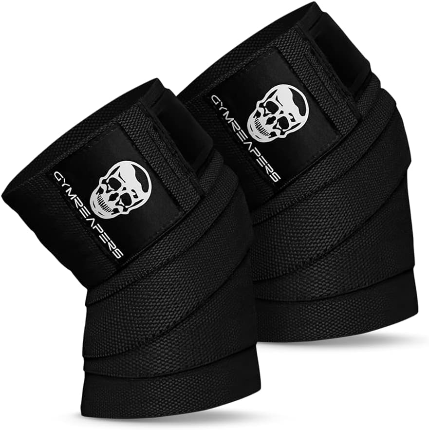 Knee Wraps (Pair) With Strap for Squats, Weightlifting, Powerlifting, Leg Press, and Cross Training - Flexible 72 inch Knee Wraps for Squatting - For Men & Women