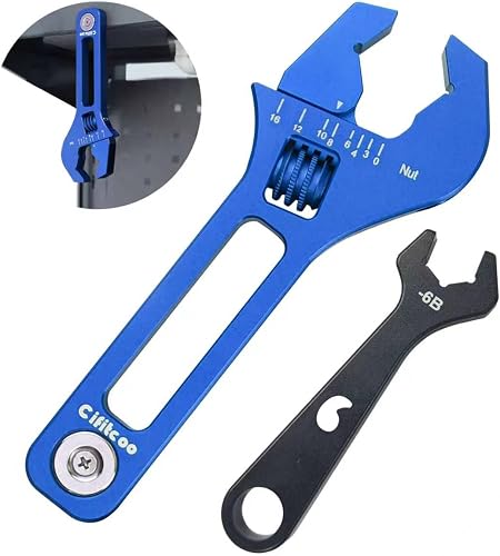 AN Fittings Wrench 3AN-16AN Adjustable Lightweight Aluminum with Built-in Magnet Sticks to Metal Toolbox for Easy Storage, Blue, with 6AN Wrench for Tight Space Locking