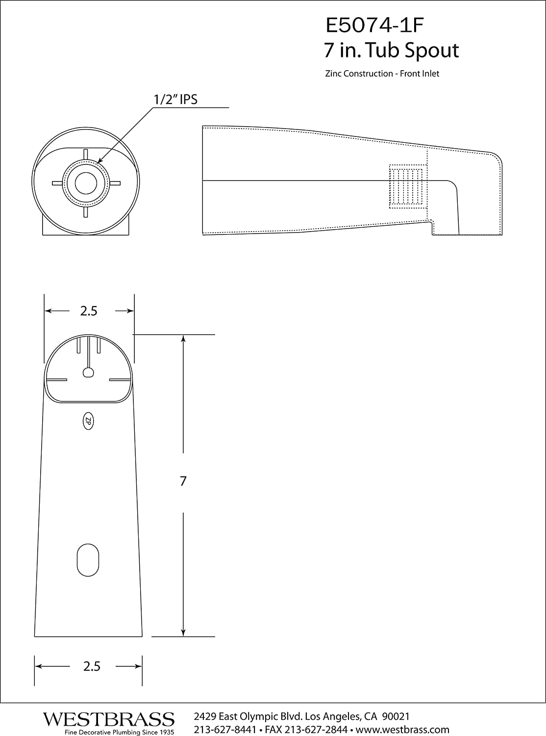 Westbrass E5074-1F-20 - Boquilla de montaje en pared de 7 pulgadas para tubería de cobre, acero inoxidable