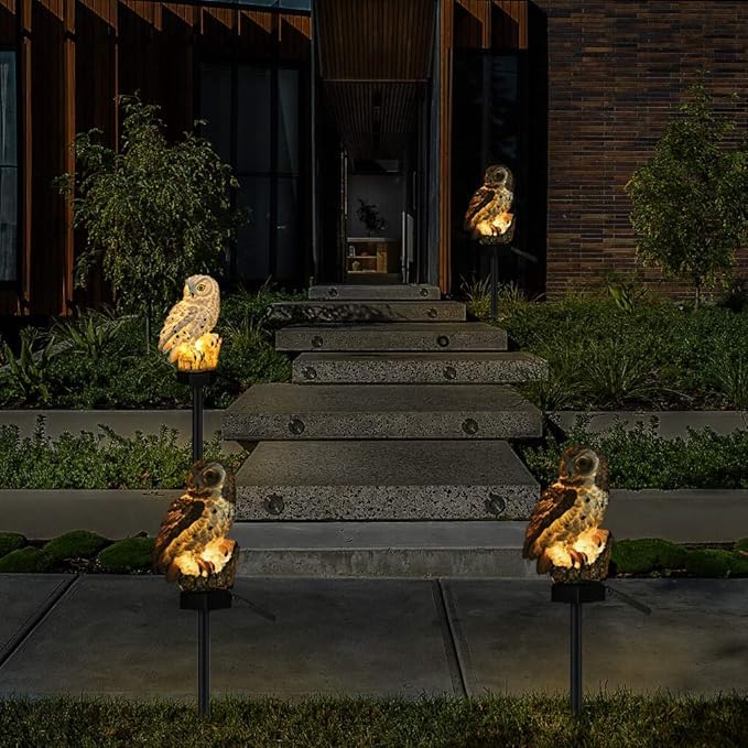 Hoofun Luci solari gufo, impermeabili, lampada a LED ad energia solare, ornamenti per cortile, patio e giardino paesaggio illuminazione (bianco)