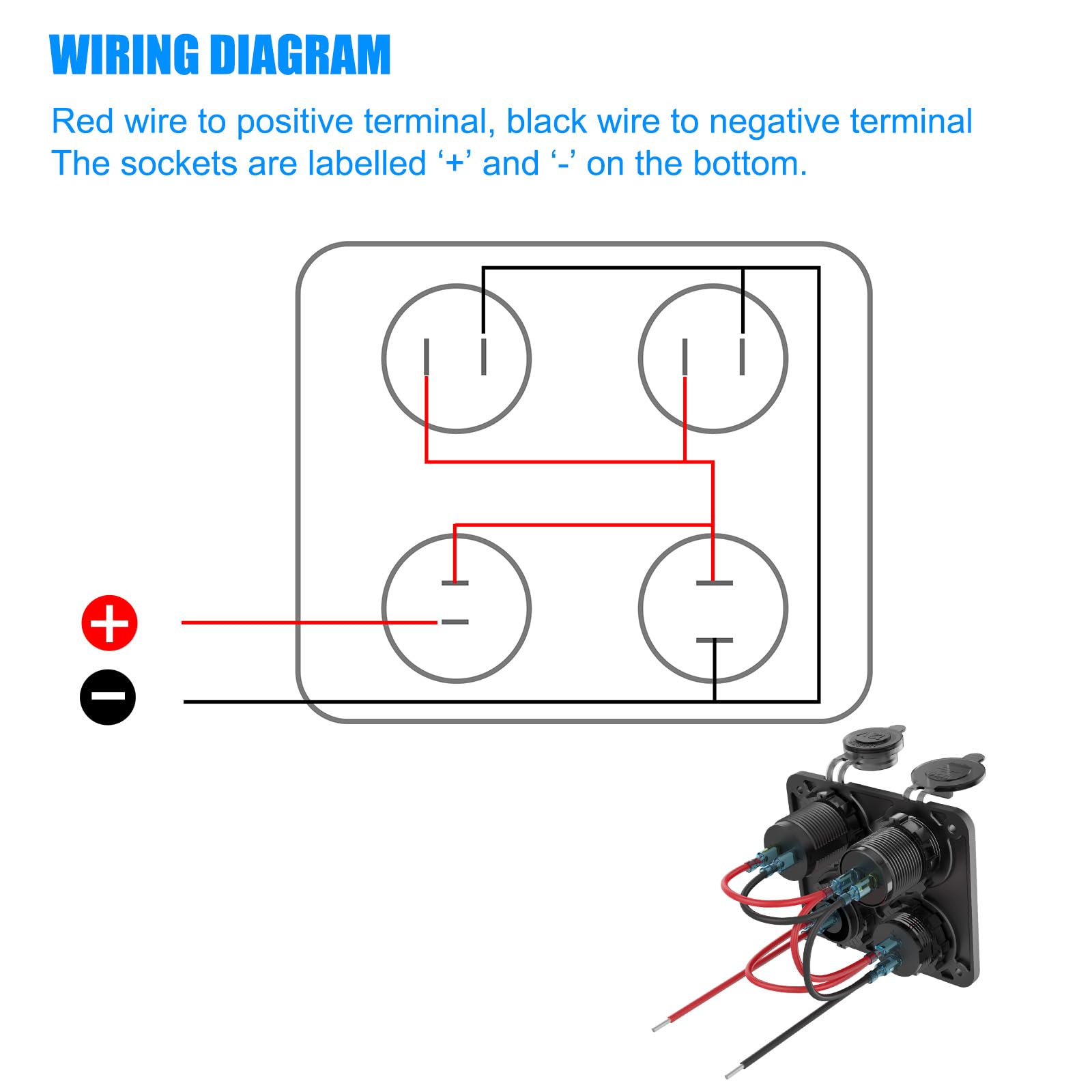 Presa USB 12Volt Accessorio per camper Pannello interruttore marino 12V, Doppio caricatore di alluminio con porta USB PD30W e QC18W, Presa accendisigari 150W, Voltmetro blu e interruttore a bilanciere