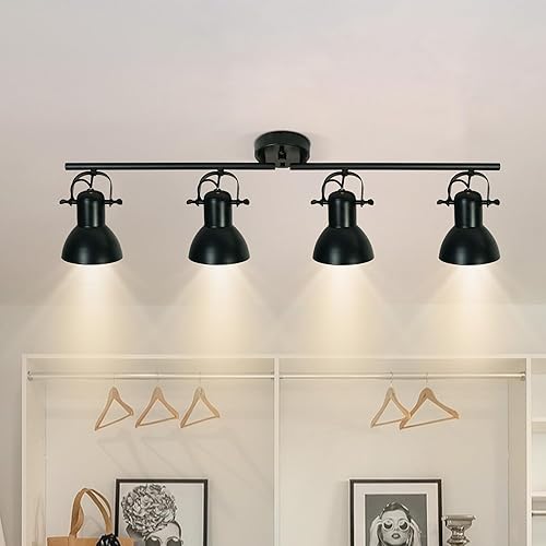 Miniatura 8 de Auffel Kit de iluminación de pista, luz de techo negra, accesorios de iluminación de cocina con 4 luces de ángulo ajustable industrial para sala de