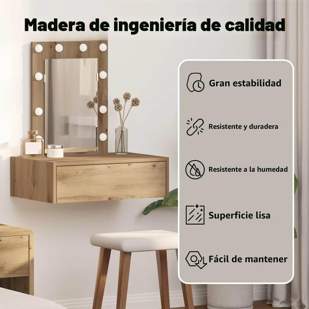 vidaXL Mesa Tocador Marrón 60 x 40 x 70 cm Madera de ingeniería | Ideal para lugares pequeños, El acabado en roble artesano calienta tu decoración, Tiene un cajón grande para tus cosméticos