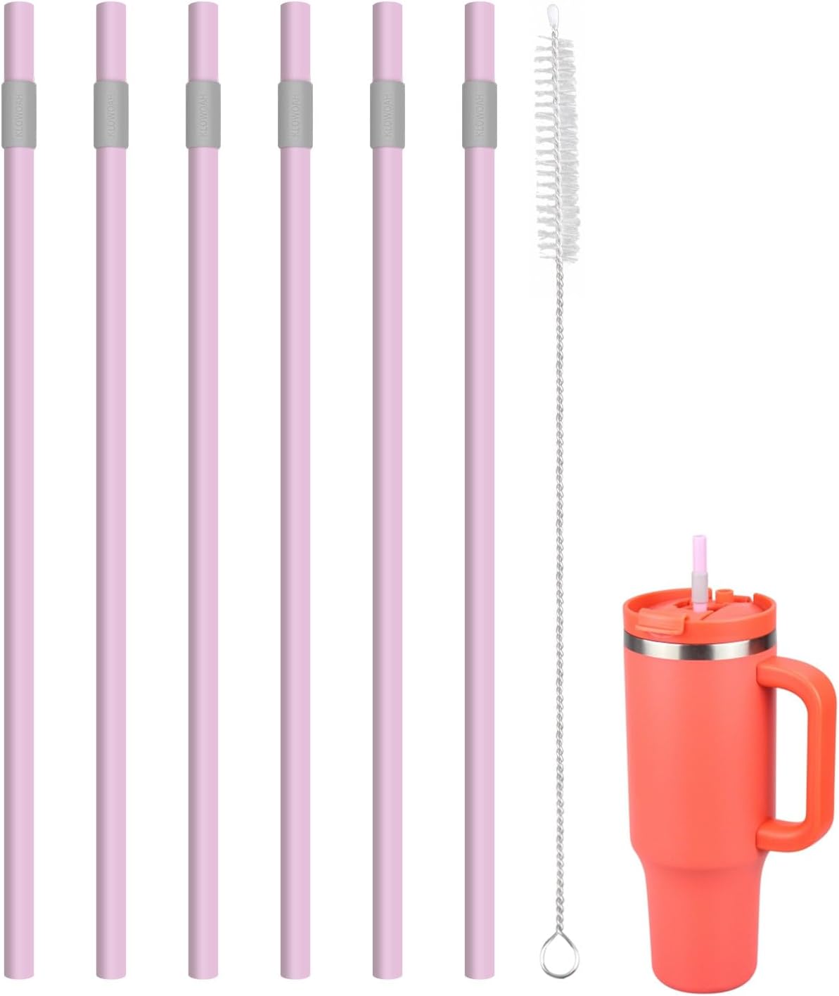 Replacement Straws Compatible with Contigo Streeterville 40oz Tumbler,with 1 Brush,Pack of 6 (light red)