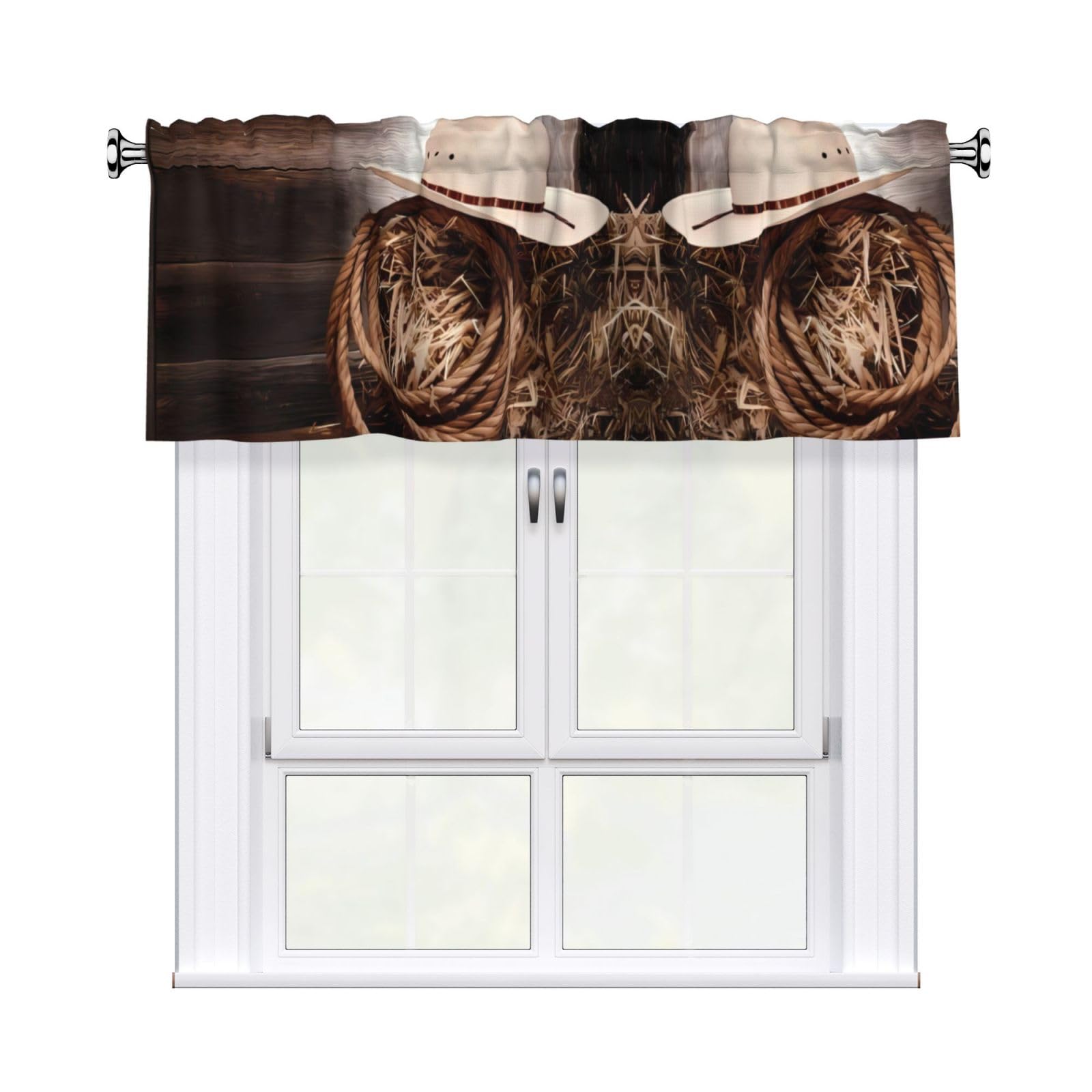 HJFCZH American West Rodeo Hat Prints Durable Window Layer – 54x18 Inch 100% Polyester Peach Skin Valance for Long-Lasting Style