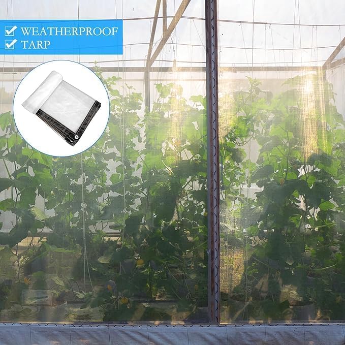 Plandeka Przezroczysta z oczkami 1,5 x 2m Plandeka wodoodporna odporna na warunki atmosferyczne składana plandeka uniwersalna na meble ogrodowe, rośliny, do szklarni Lona Transparente Con ojales