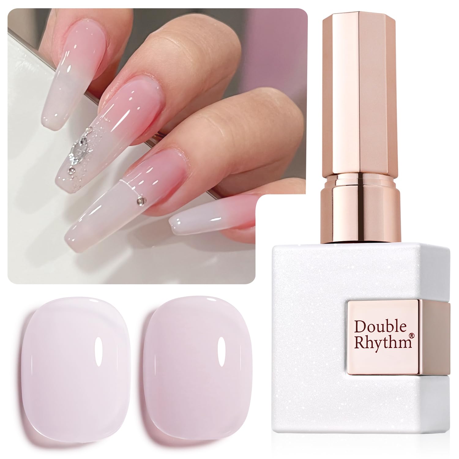Double Rhythm 15ML Gel Polish Jelly Sheer Pastel Light Milky Color 1 PC 0.53 OZ Bottle Nail Polish Art Salon at Home for Women (Violet Pink-B-A1314)