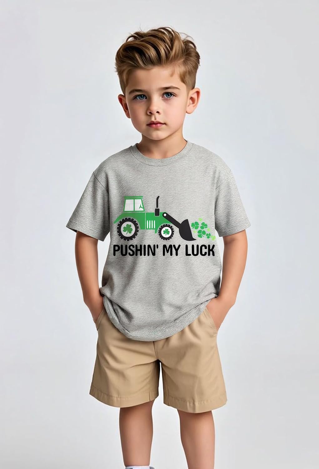 Kids St Patricks Day Shirt Girls Boys Patrick's Shamrock Clover Monster Truck Dinosaur Bow Toddler Short Sleeve 2-7T - Image 4