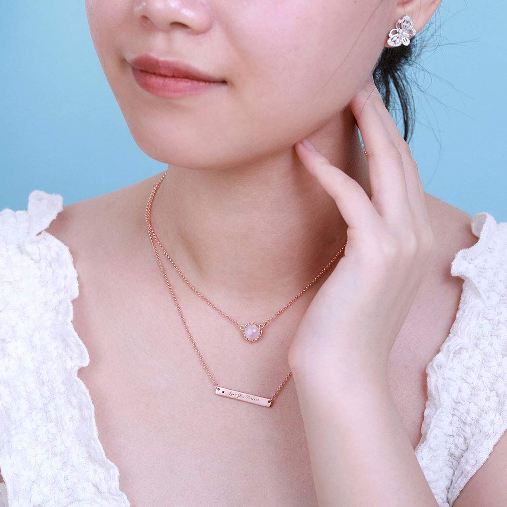 Collar de barra minimalista de doble capa con piedra lunar, chapado en platino/oro/oro rosa, plata de ley 925 para mujer