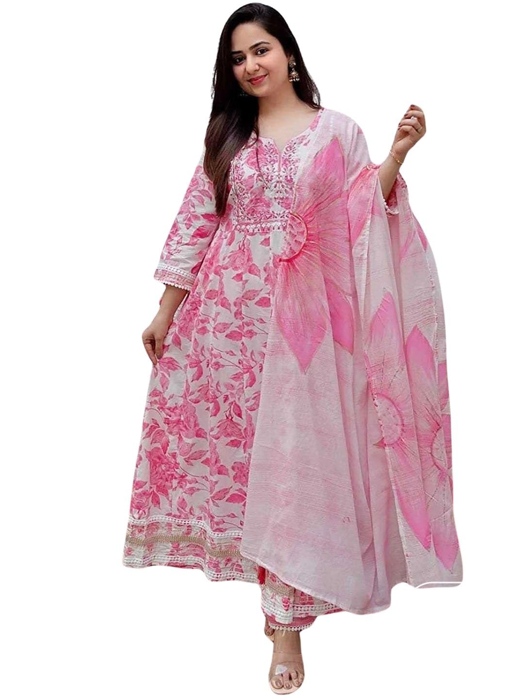 Amayra Women Rayon’s Embroidered Anarkali Kurta with Pant and Dupatta Set-Ethnic Wear