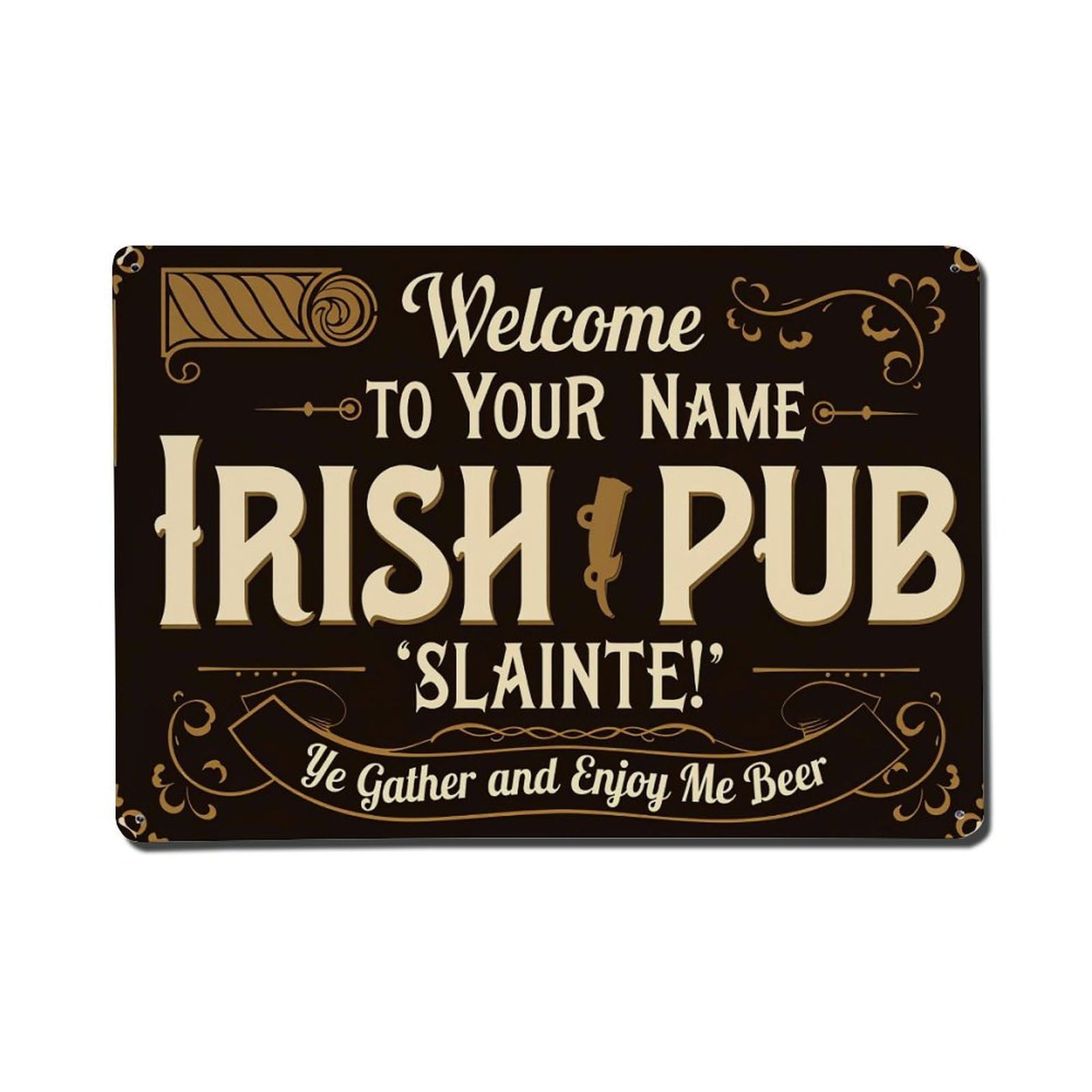 Enderetf Vintage Irish Pub Sign Design Pattern Tin Sign Metal Poster, Home Bar Garage Man Cave Cafe Indoor & Outdoor Wall Decoration 8X12inches