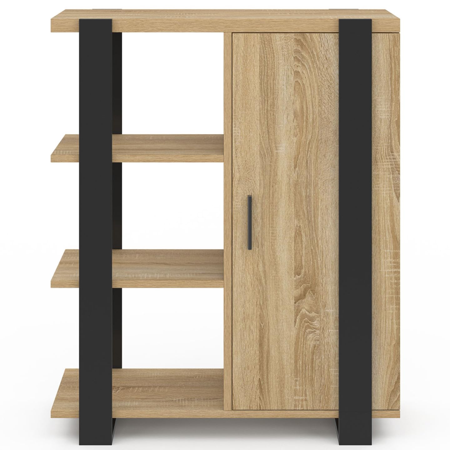IDMarket Phoenix - Aparador auxiliar con 3 estantes y armario de 70 cm, madera y negro