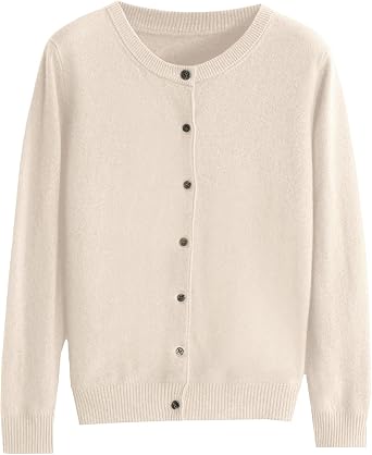 Cream Cashmere Cardigans for Women Button up Open Front Crew Neck Sweaters Lightweight Long Sleeve Tops Cozy Outfits