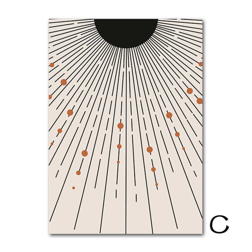 AdoDecor Leinwand Bild Geometrisches Kunstplakat mit abstrakter Linie Poster & Kunstdrucke Sonnenillustration aus der Mitte des Jahrhunderts Wandbilder Deko Schlafzimmer(Gerahmt)