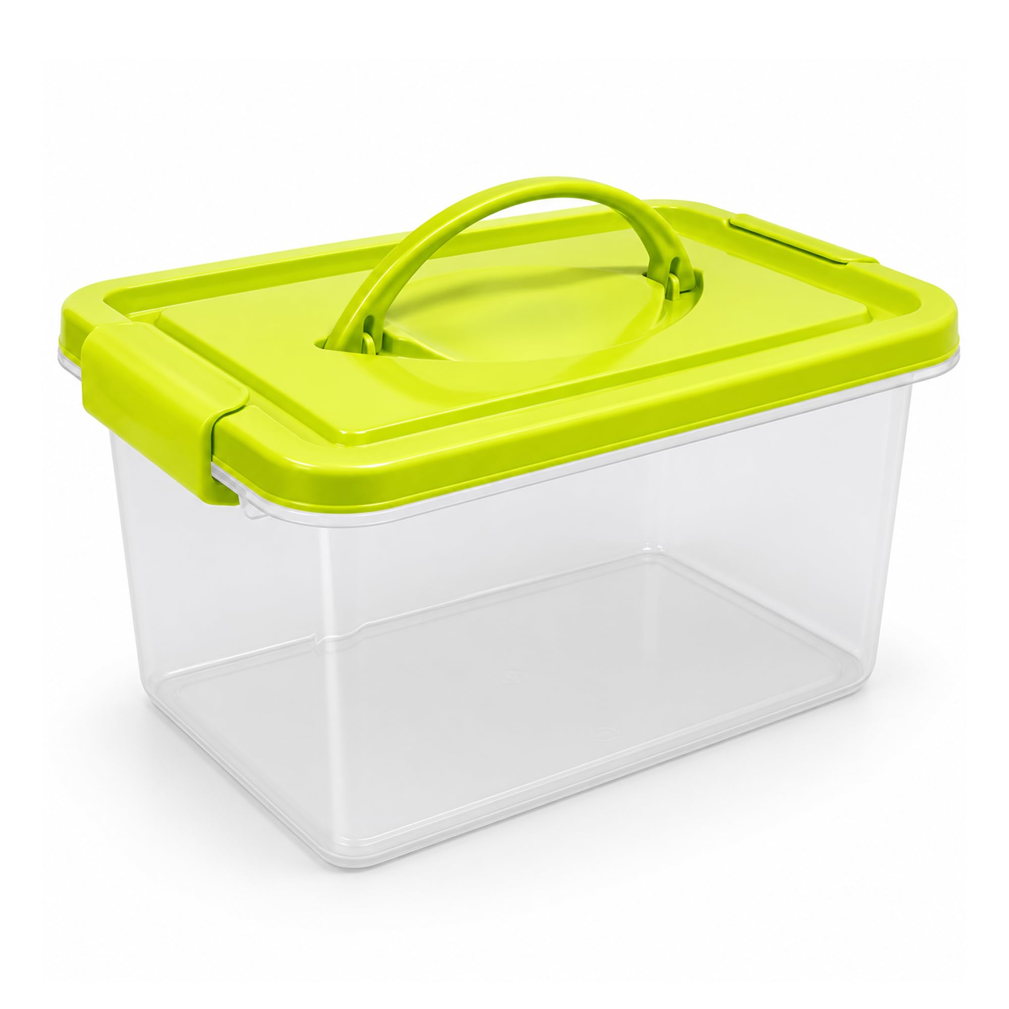 Plastific 4L - Green Lid Storage Box With Handle Plastic Storage Box Lightweight Robust Stackable Storage Boxes With Lid, Clear Latch Boxes, Plastic Organiser, Space Saving Solution For Home Office (4L - Green Lid Storage Box With Handle)