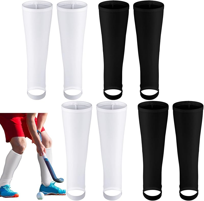 4 Pairs Field Hockey Shin Guard Sleeves Socks Over The Shinguard Socks for Men Women Youth Field Hockey and Soccer Athletes Outdoor