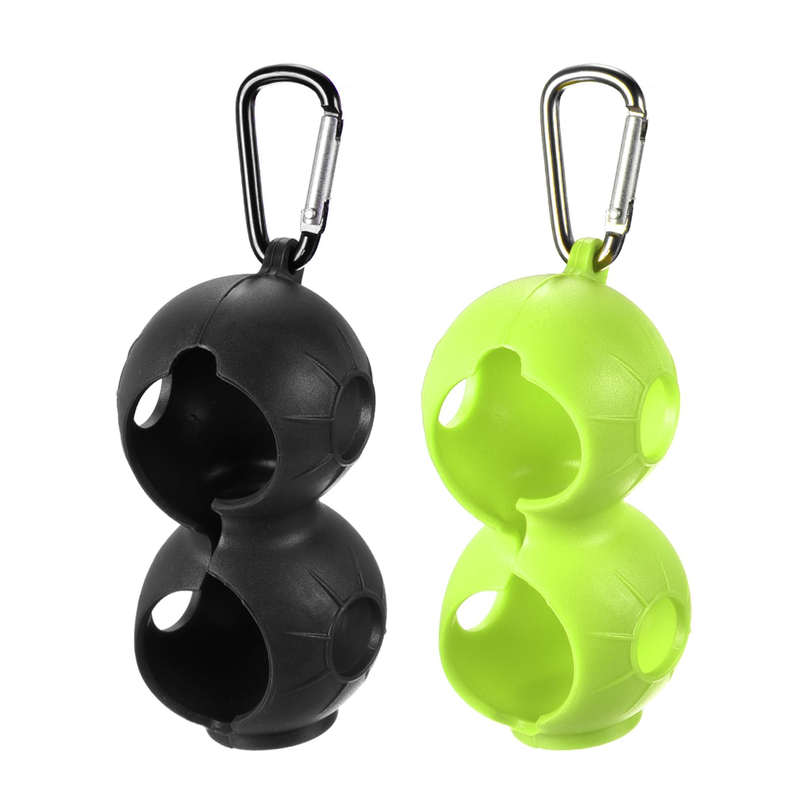 PATIKIL Golf Ball Holder, 2 Pack Silicone 2 Balls Carrier Protective Portable Sleeve with Buckle for Golf Bag Belt Black, Green