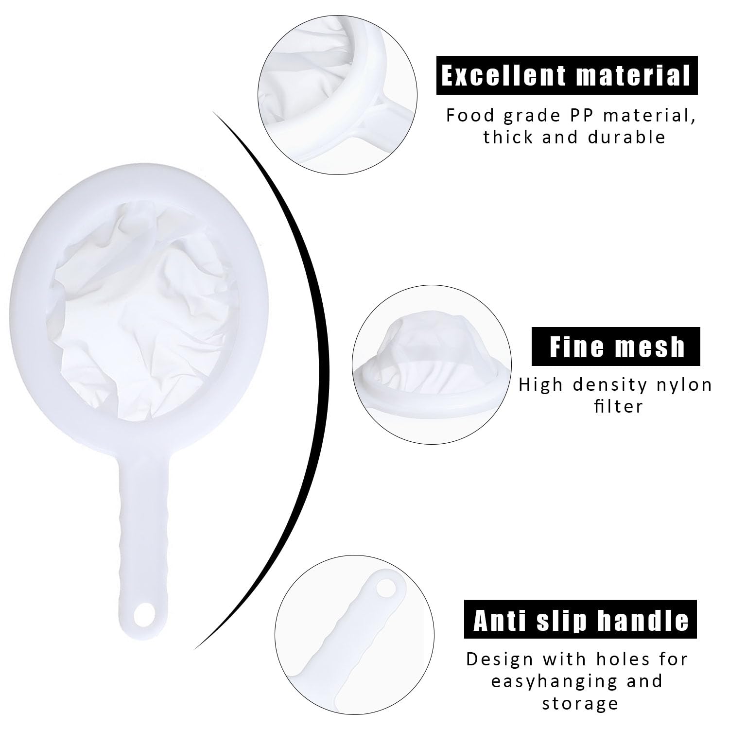 2 In 1 Filtro A Rete Ultra-Fine 400 Mesh Per Cucina – Setaccio In Nylon Con Manico Staccabile - 3