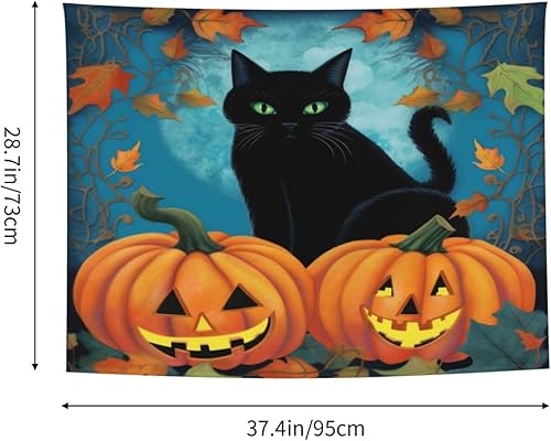 Miniatura 2 de Nameapo Tapiz de arce de Halloween con gato negro para dormitorio, tapiz colgante de pared para sala de estar, dormitorio, manta para decoración del