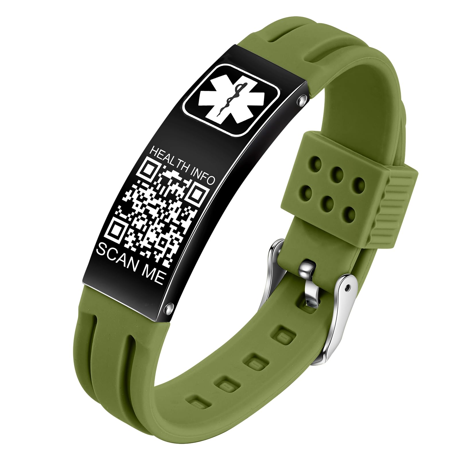 Theluckytag Medical Bracelets for Men Women with QR Code - Silicone Waterproof Wristband Fits Wrists Up to 8 inches - More Space Custom Emergency Medical ID