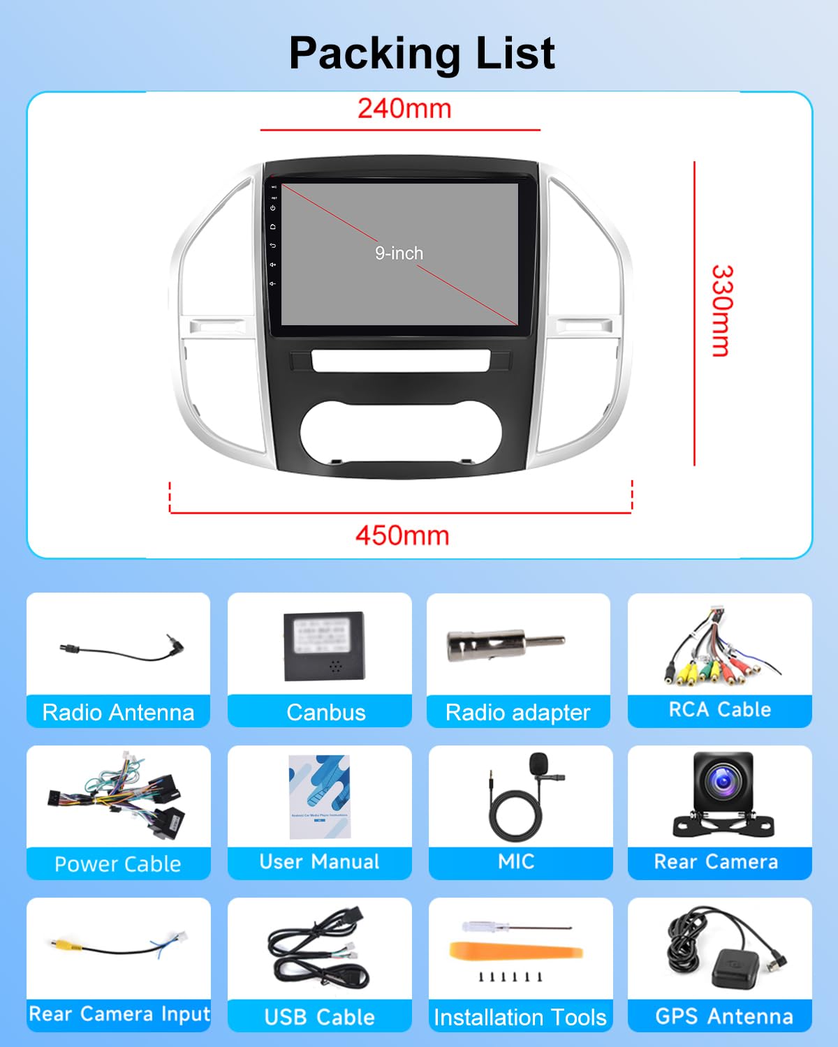 NHOPEEW 2+64G Radio Android 10.1 Pulgadas para Mercedes Benz Vito W447 2014-2020 - Soporta CarPlay & Android Auto, Navegación GPS, Control del Volante, FM RDS, Pantalla Dividida + Cámara de Reversa