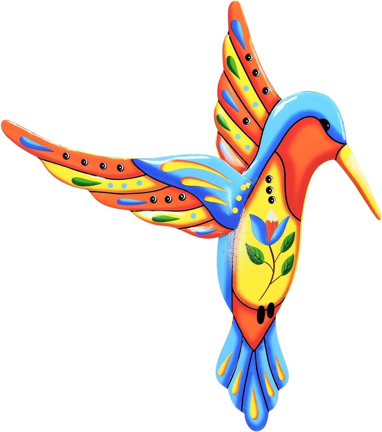 Greenfields Metal Hummingbird Wall Art Decor - 16.5“ Handcrafted Mexican Talavera Style Celestial Wall Sculptures - Hanging for Indoor Outdoor, Living Room, Garden, Patio, Yard or Fence Decoration