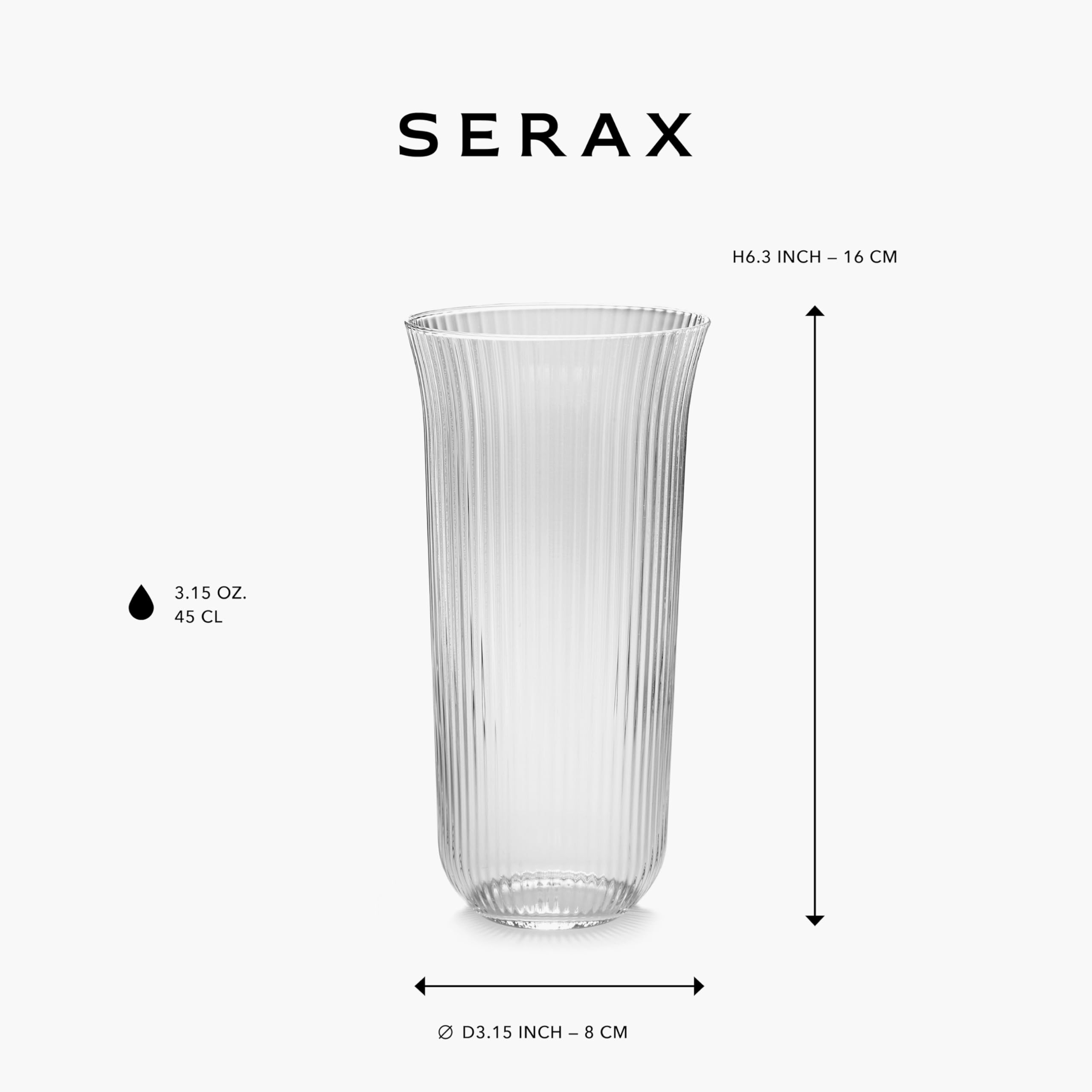 Serax Longdrink Trinkgläser, 4er-Set, Inku-Gläser von Sergio Herman, klare, gerippte Wasserglasbecher ohne Deckel, Essentials, Küchenset für Bier, Saft, Kaffeezubehör