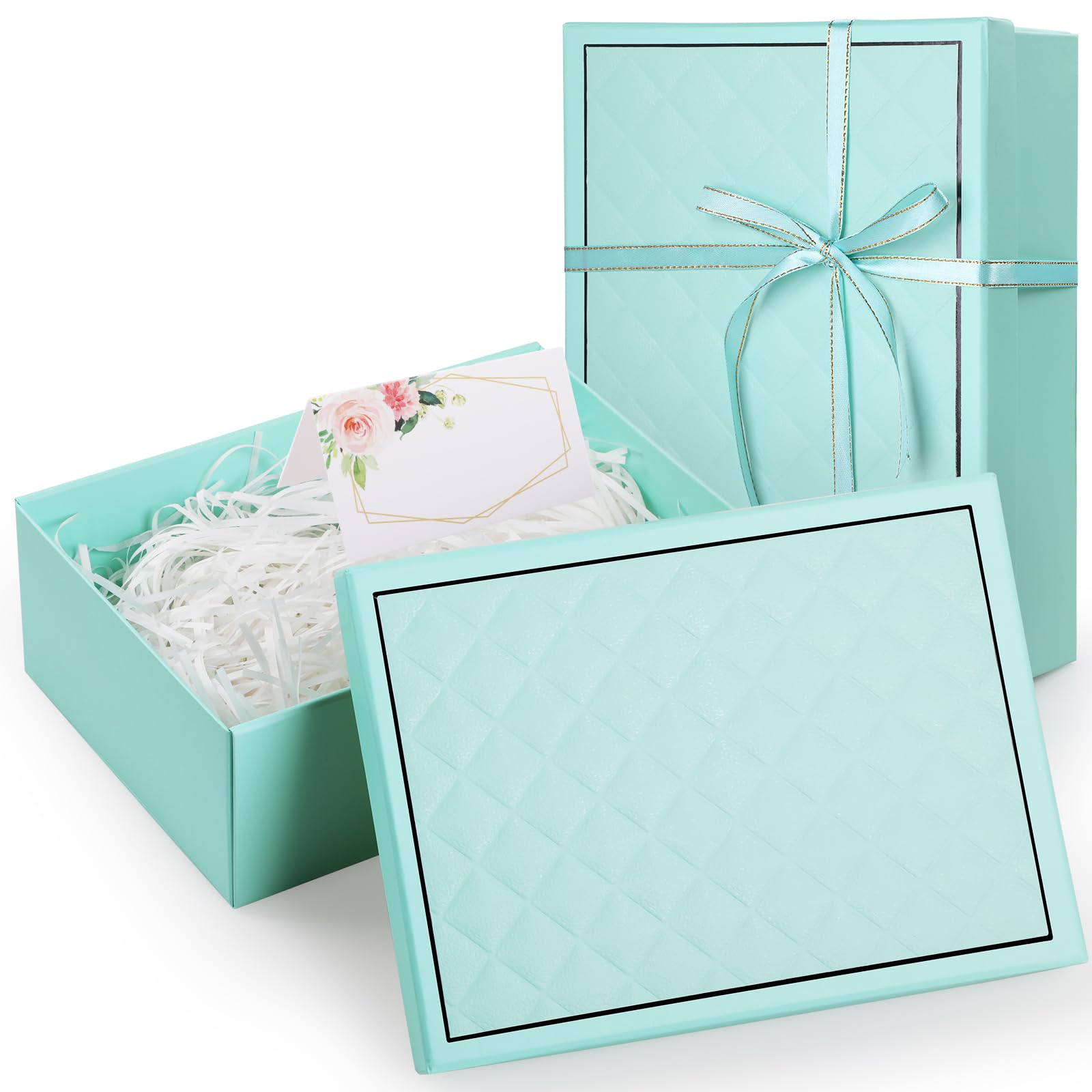 Wyngee Gift Box with Lids, 25 * 18 * 8.5cm, Present Boxes with Card, Ribbon, Raffia Shredded Paper for Bridemaid Proposal Box Memo Card Ribbon Wedding Valentine's Day Birthday