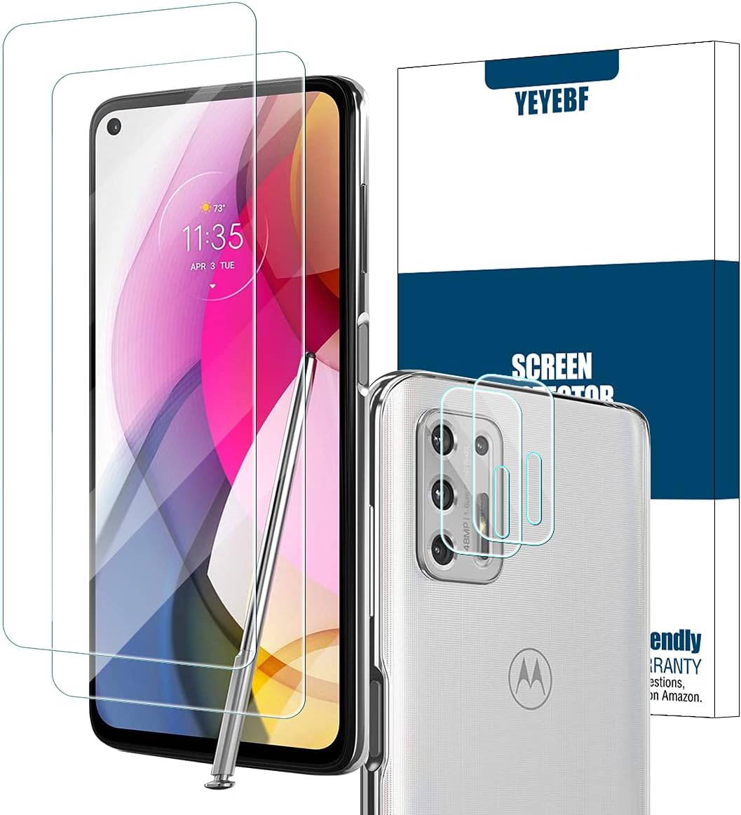 Moto G Stylus 2021 Screen Protector + Camera Lens Protectors by YEYEBF, [2 Pack] Tempered Glass Screen Protector [Bubble-Free][Case-Friendly] Screen Protector Glass for Moto G Stylus 2021