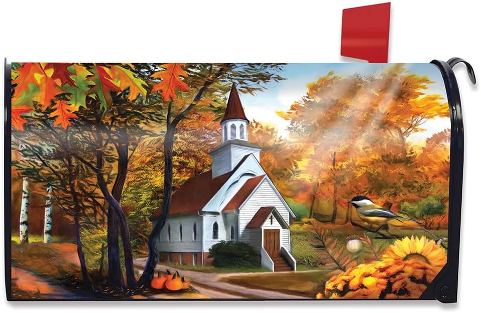Briarwood Lane Autumn Church Sunset Mailbox Cover