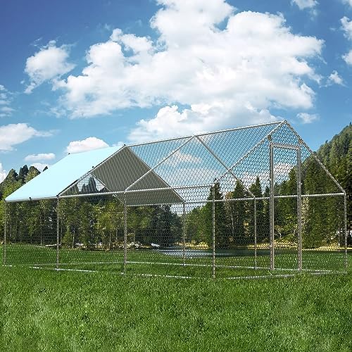 Gallinero de metal grande de 1.26 pulgadas, corralito de pollo para pollos, gallinero al aire libre, corral para perros, corral de pollo techado con spire para patio con cubierta anti-ultravioleta