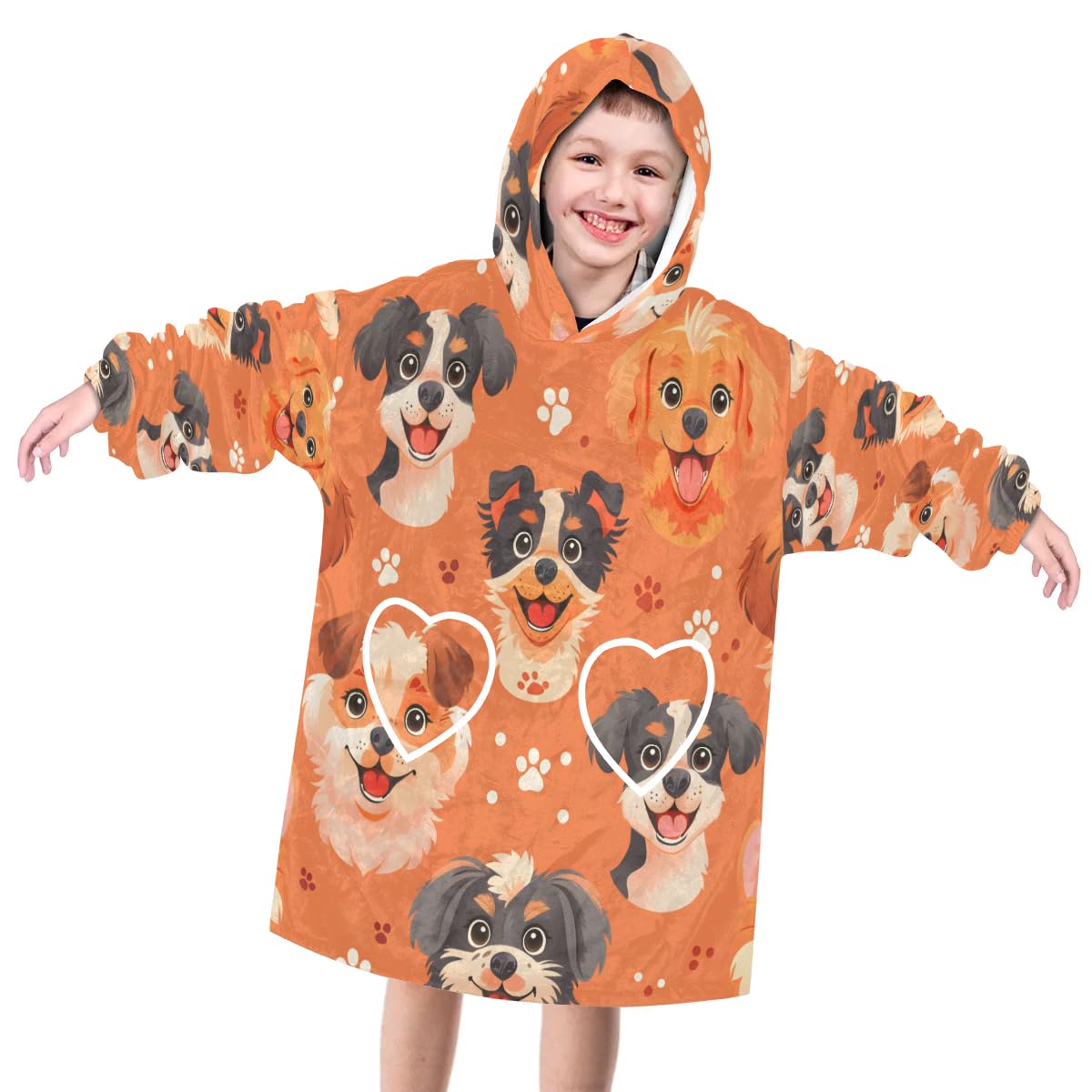 Wearable Blanket Hoodie for Kids, Agile Dog Fleece Sweatshirt Blanket Oversized Blanket Sweatshirt with Pocket Flannel Warm Hooded Blanket 6-10 Year Old Girl Boy Gift, One Size