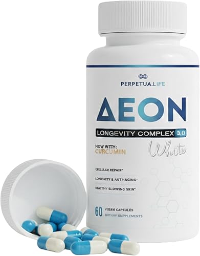 AEON Longevity Complex White, suplemento con curcumina, NR (ribósido de nicotinamida), AKG, glicina y taurina, apoya el envejecimiento saludable,
