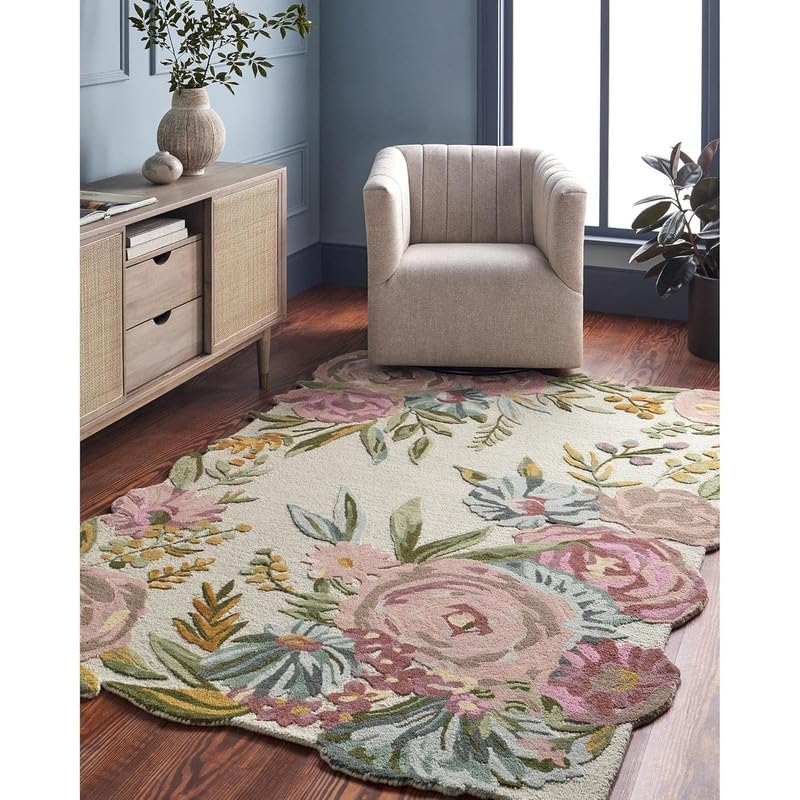 Image of Handmade PremiumANAYA Collection Woollen Rug Loop Pile Floral Hand Tufted Carpet for Living Room Bedroom Drawing Room Hall and Floor 3X5 Size