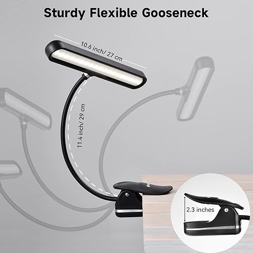 Miniatura 4 de Glovion Luz de soporte de música, luces de piano con clip, 37 luces LED para libros, 3 brillos de luz de orquesta de color regulable, recargable por