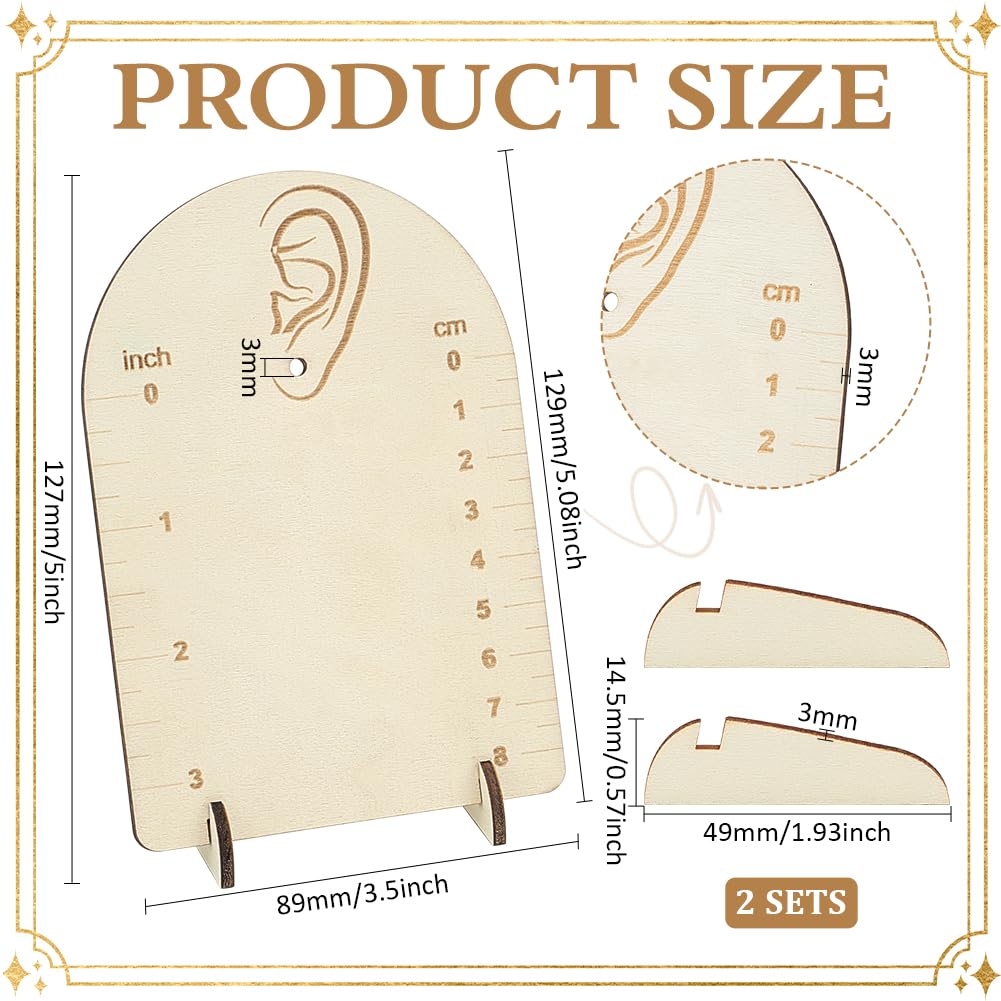 FINGERINSPIRE 2 Pcs Earring Measurement Display Stand 3.5x2x5 Wood Ear Stud Stand Earring Organizer Frame with Measurement Floral White Arch-Shaped Earring Holder for Measuring and Selling Earring