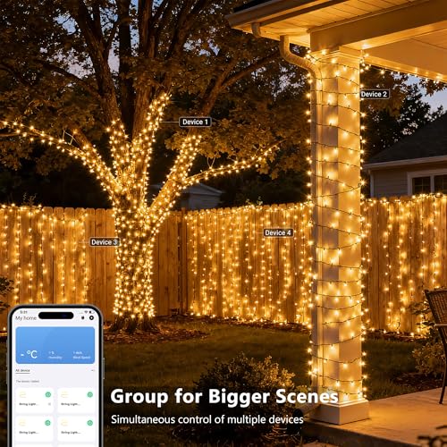 Image of Brizled Smart String Lights, 65.61ft 200 LED Christmas Lights with APP & Voice Control, WiFi Christmas Fairy Light Warm White Music Sync Xmas Tree Lighting Green Wire for Home Xmas Tree Party Decor